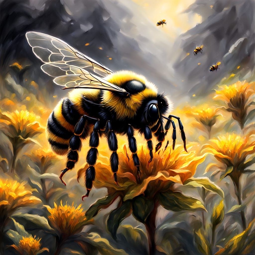 Bumblebee in Ethereal Gouache Fantasy Drawing