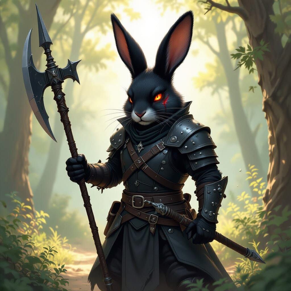 Fantasy Rabbit Warrior with Scarred Eye and Polearm