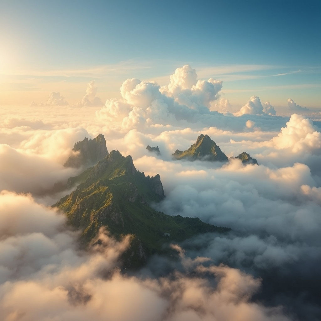 Ethereal Floating Cloud Islands in Dreamlike Landscape