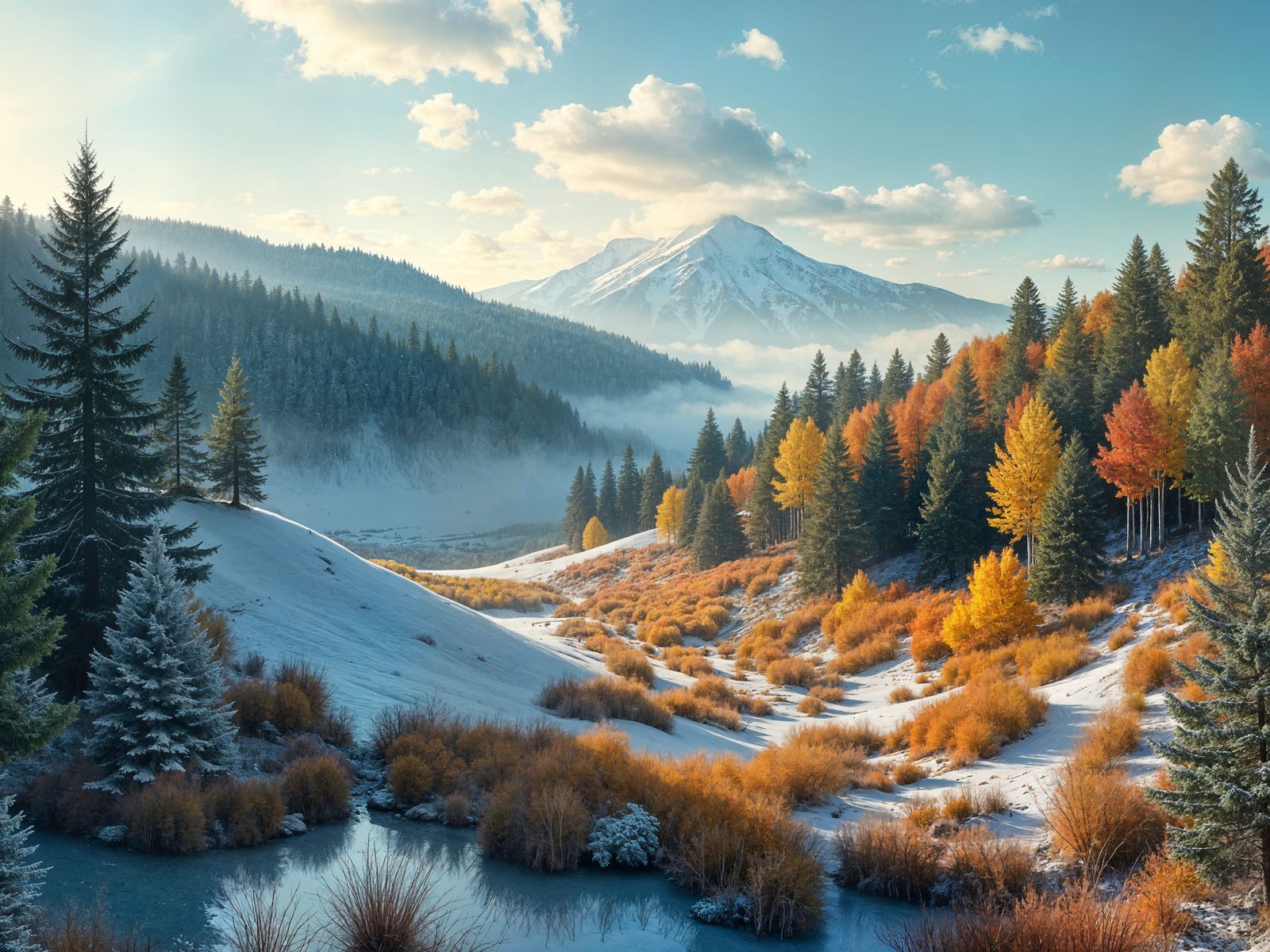 Four Seasons Landscape Panoramic Illustration