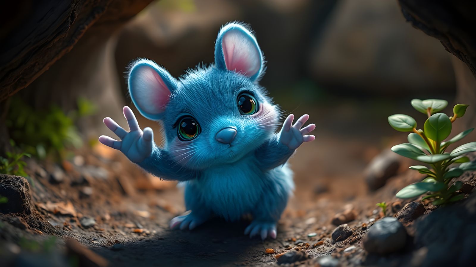 Delightful Underground Creature with Glowing Blue Fur