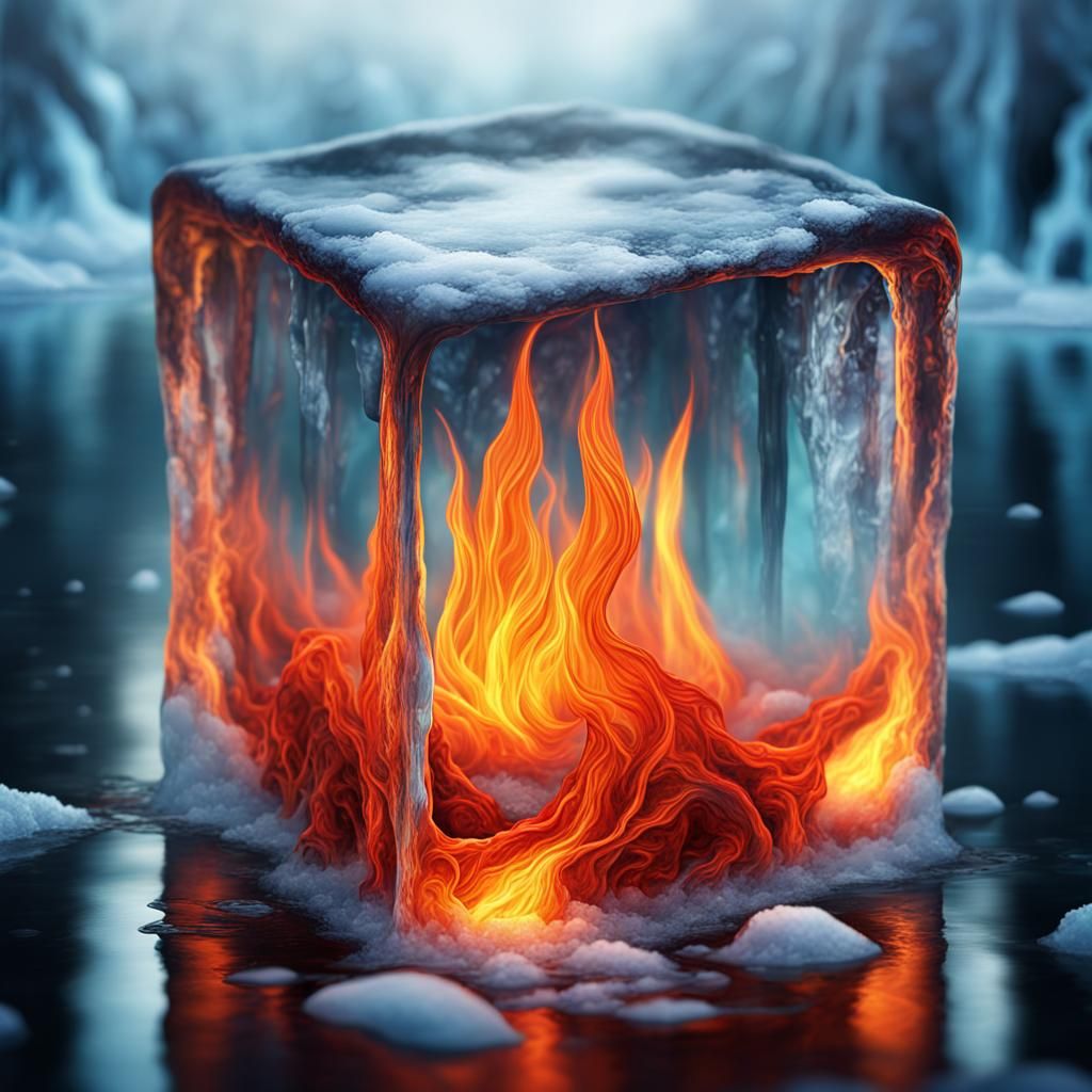 Icy Volcano Flame in Ethereal Acrylic Art