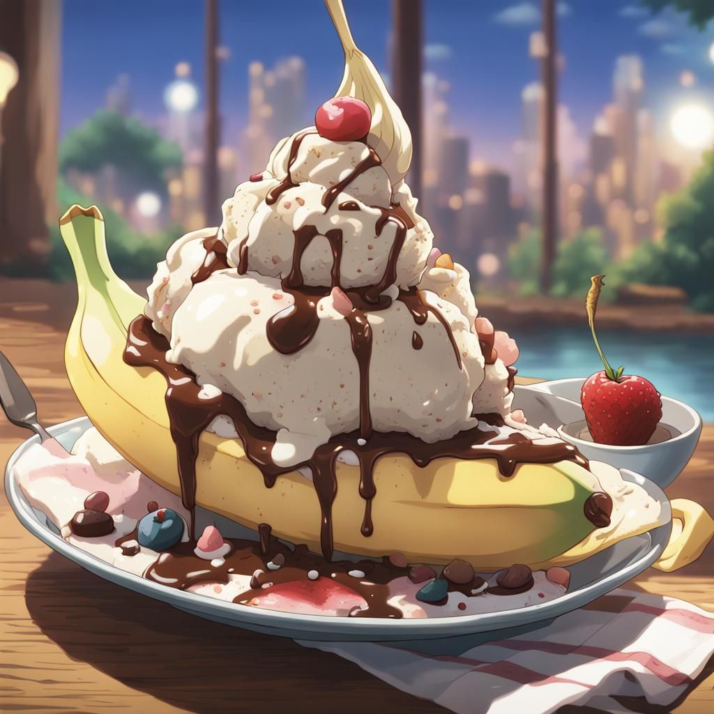 Anime Banana Split in Studio Ghibli Style