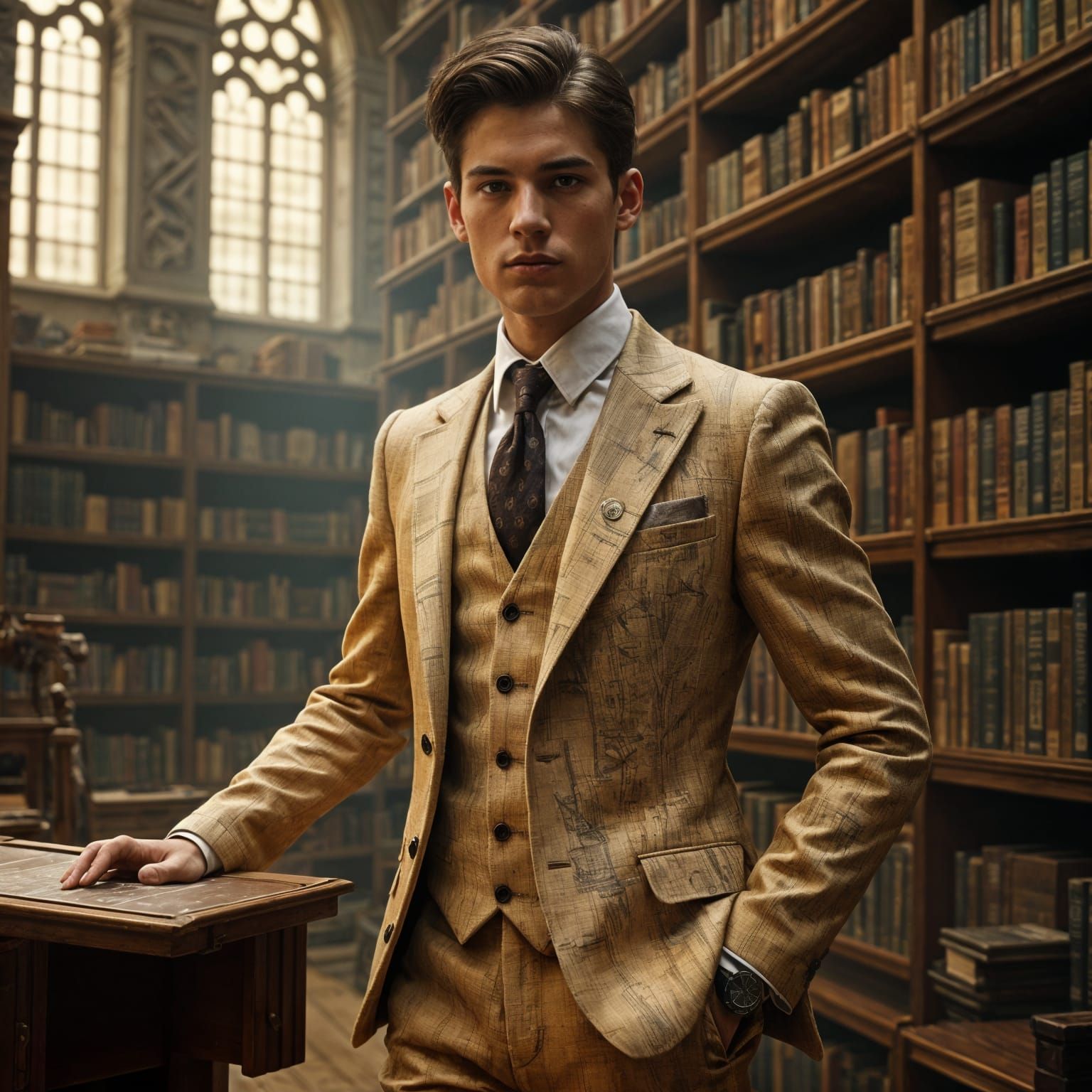 Map Suit in Grand Library, Steampunk Portrait