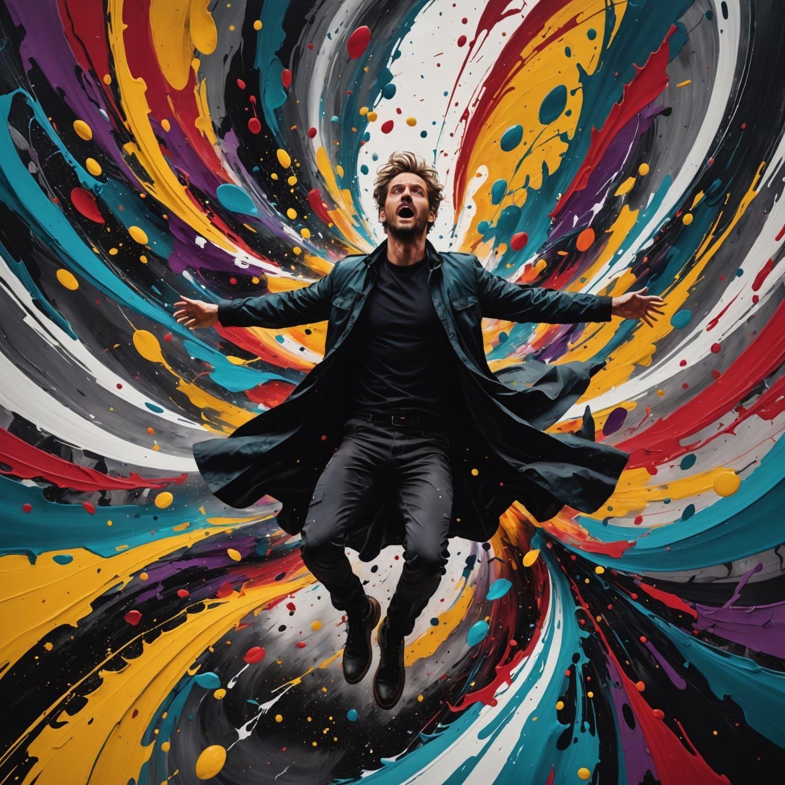 Vibrant Vortex: A Surreal Freefall in Splash Art Style