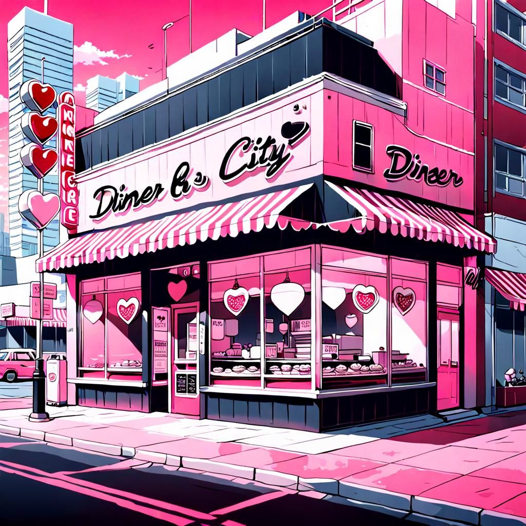 Retro Diner Scene in Anime Style