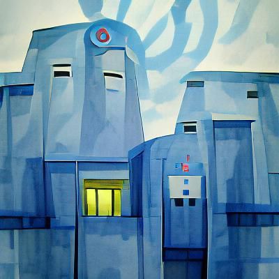 Minimalist Gouache Painting of a Mind Control Facility