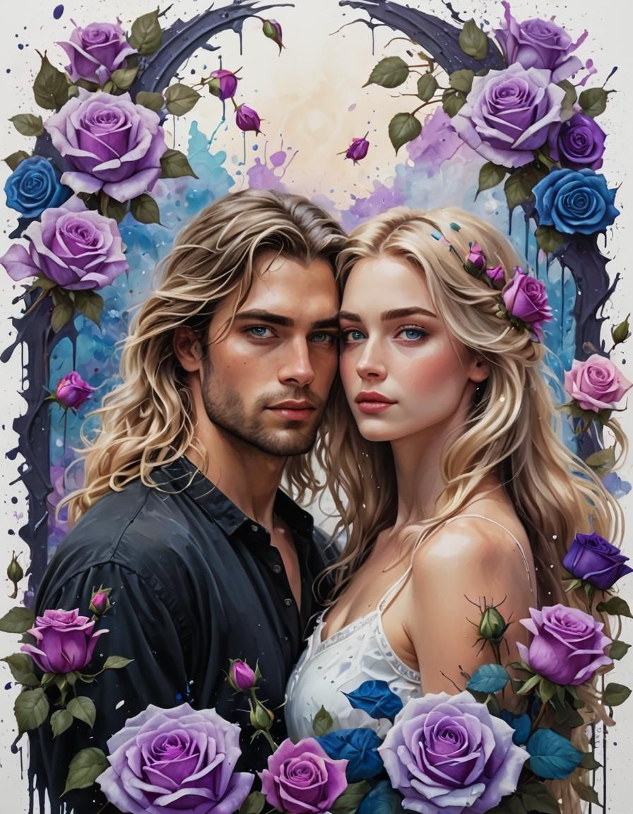 Romantic Couple with Roses: An Oil Painting