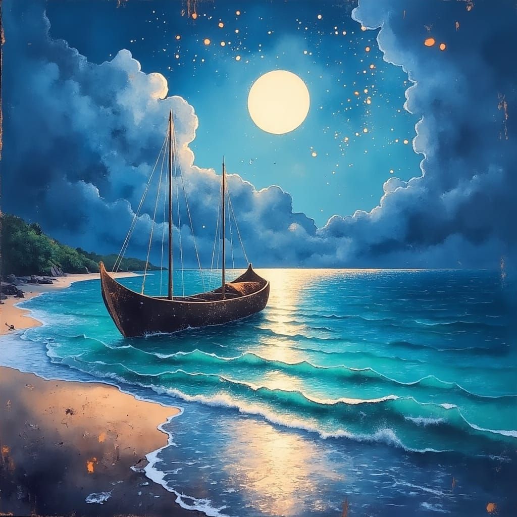 Ethereal Sailboat on a Whimsical Beach
