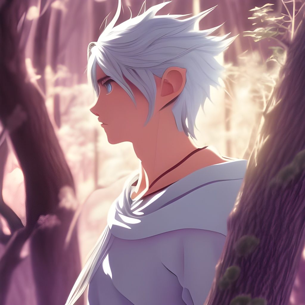 Silver-Haired Elf in Studio Ghibli Anime Style