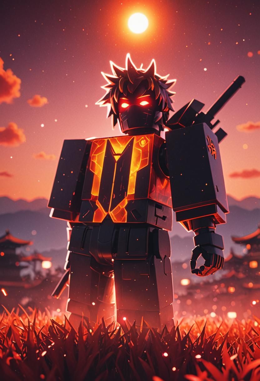 Anime Roblox Character with Red Sun and Aura