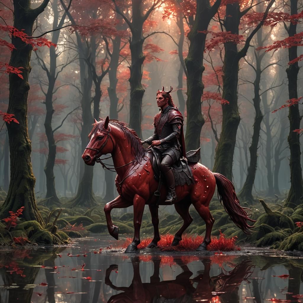 Centaur on Hippogriff in Sinister Forest