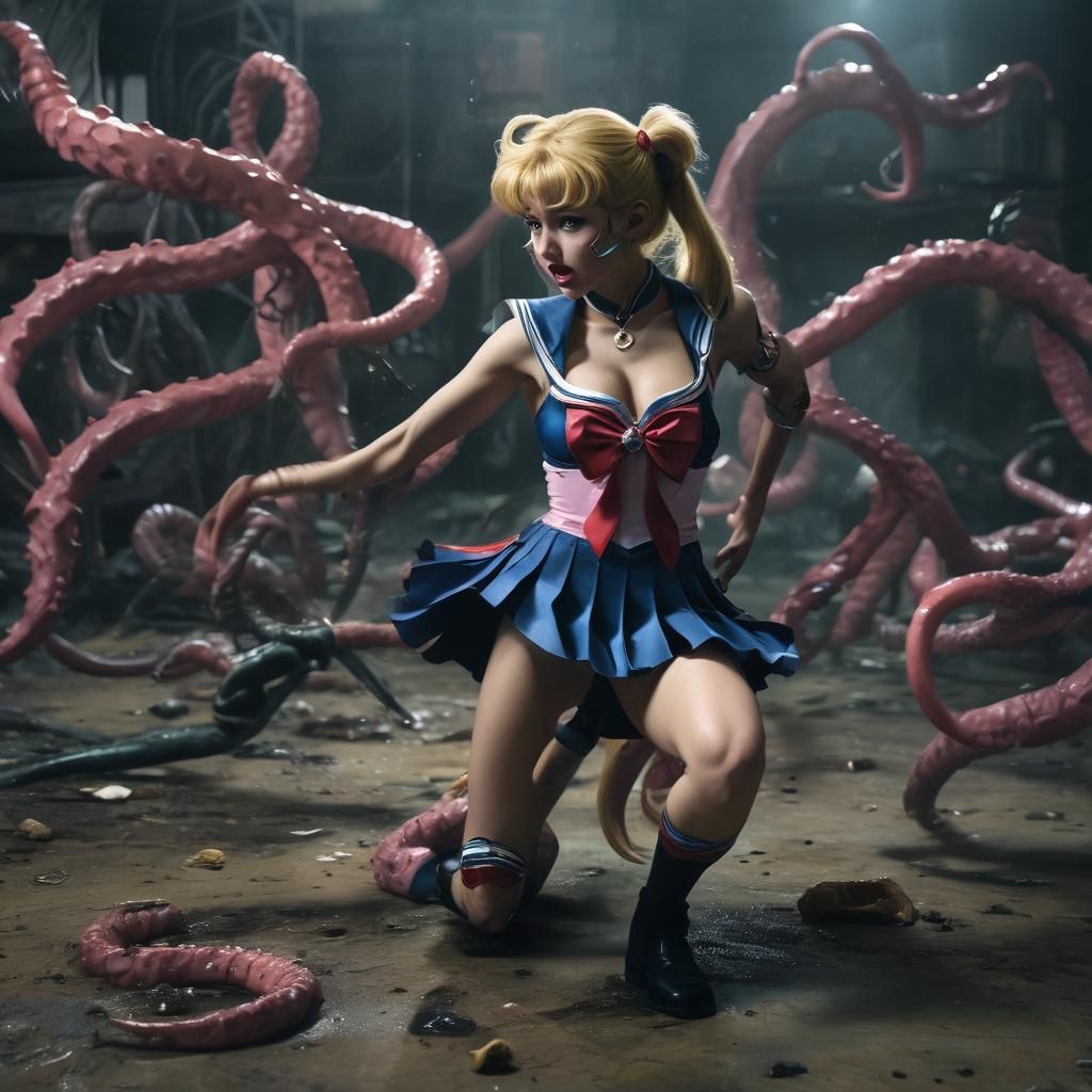 Sailor Moon Battles Tentacle Monster in Cinematic Style