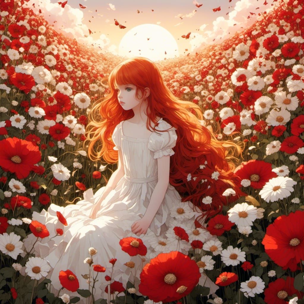 Anime Girl in Flower Field Collage