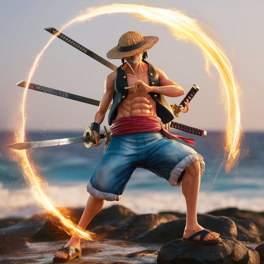 Roronoa Zoro on a Rocky Shoreline