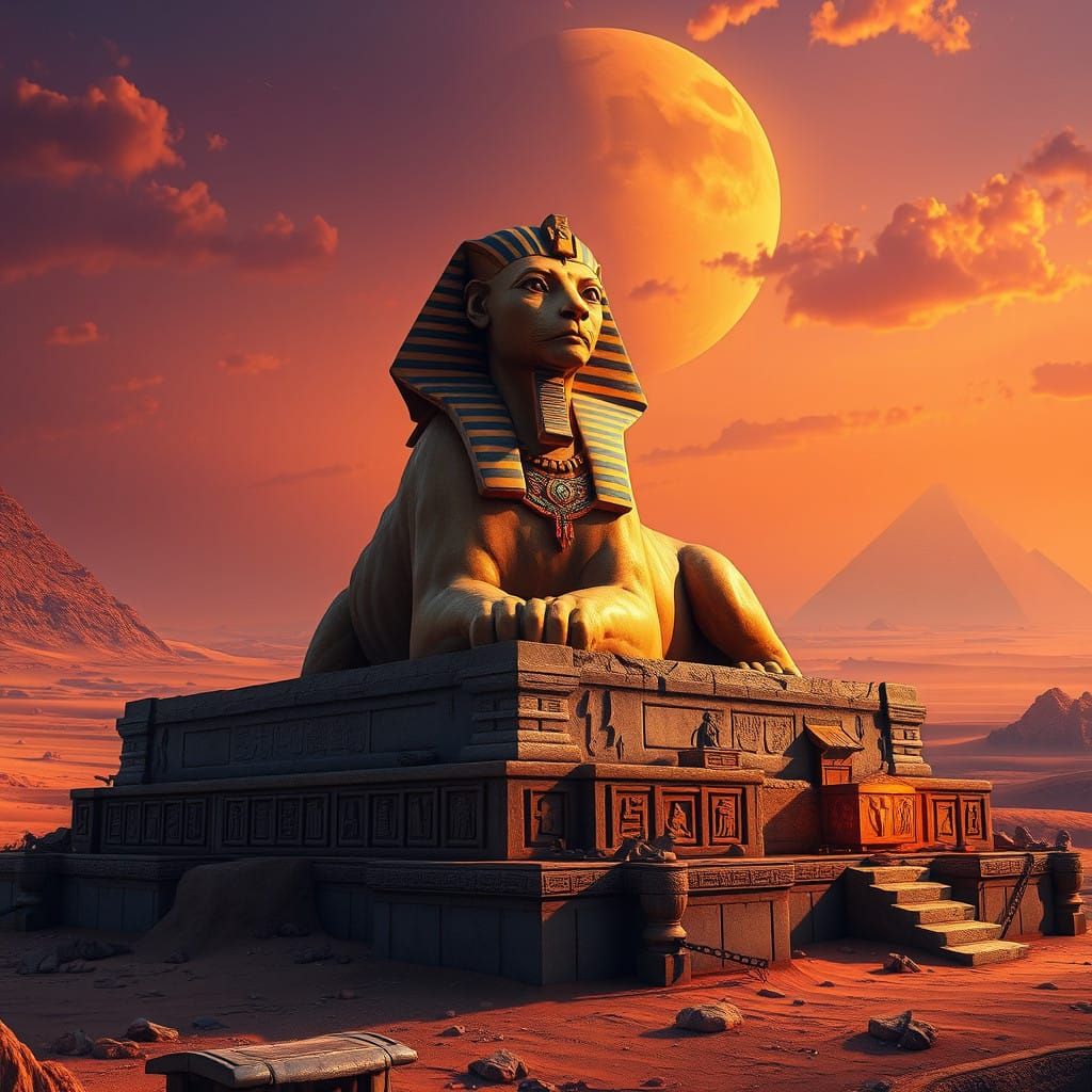 Majestic Regal Sphinx on Ancient Desert Pedestal