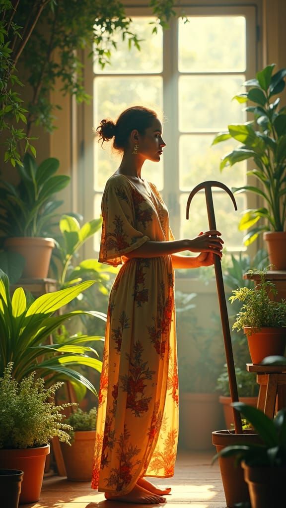 Earthy Boss in Lush Office Oasis, Fantasy Concept