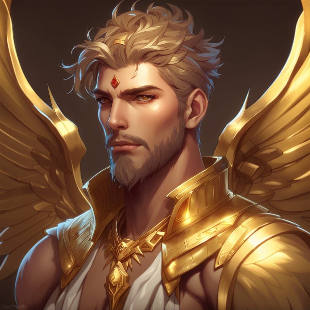 Golden Winged Godlike Figure with Crown Portrait