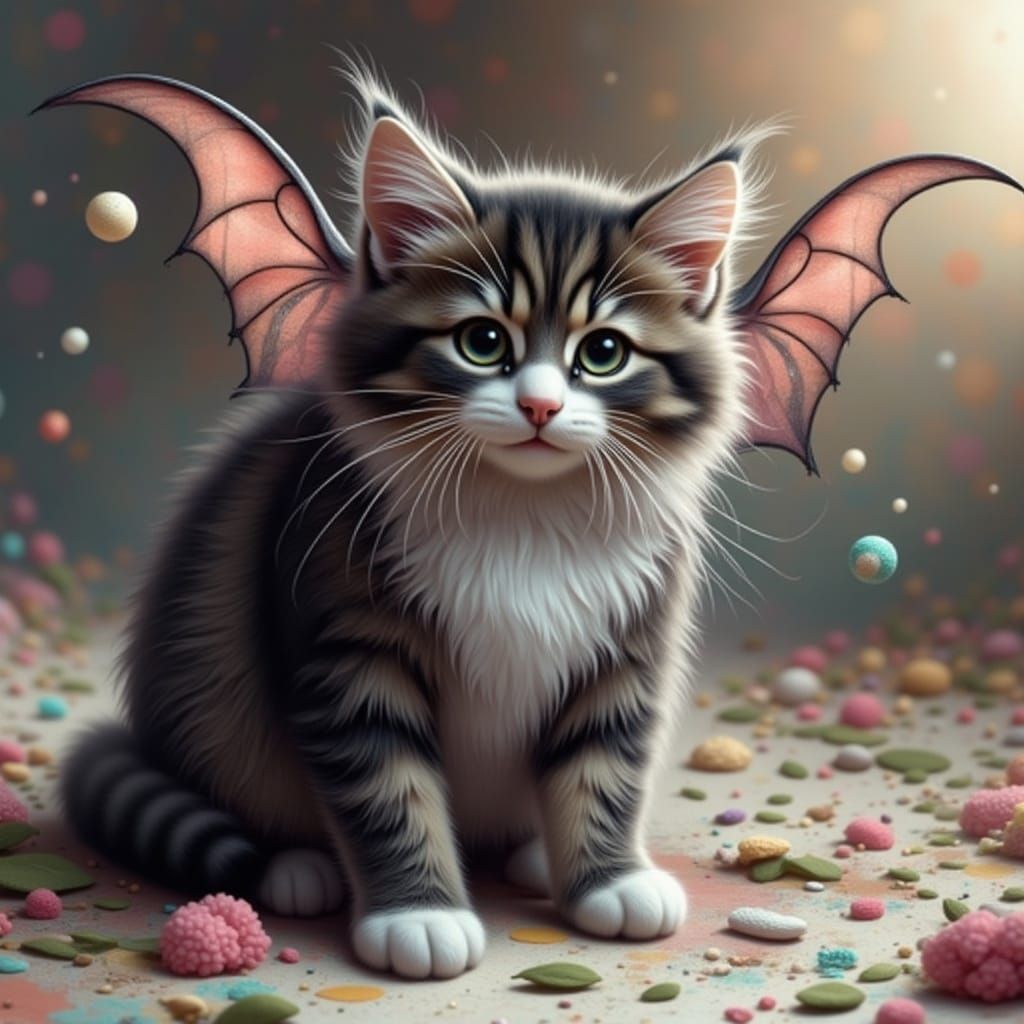 A cute scary winged cat.<lora:Ultra Cute Flux:1.0>