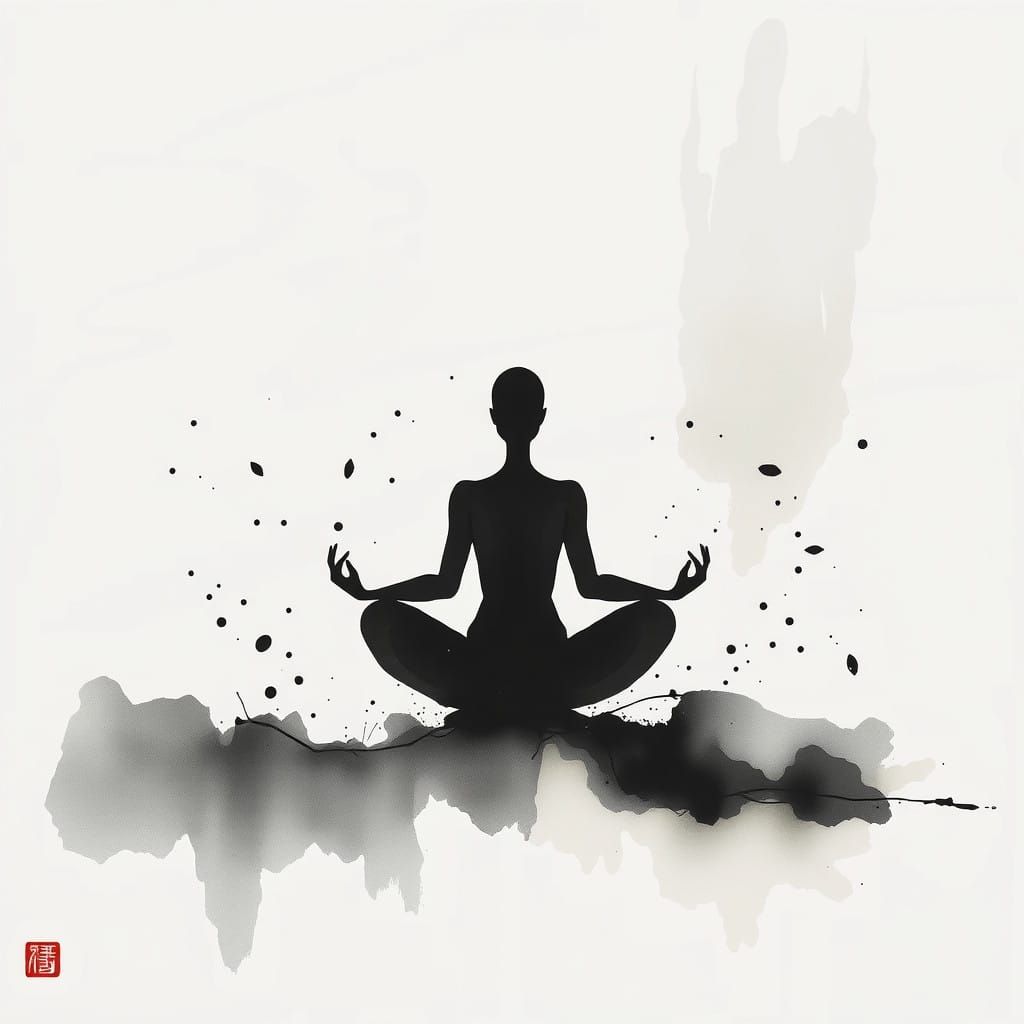 Minimalist Ink Wash Figure in Lotus Pose
