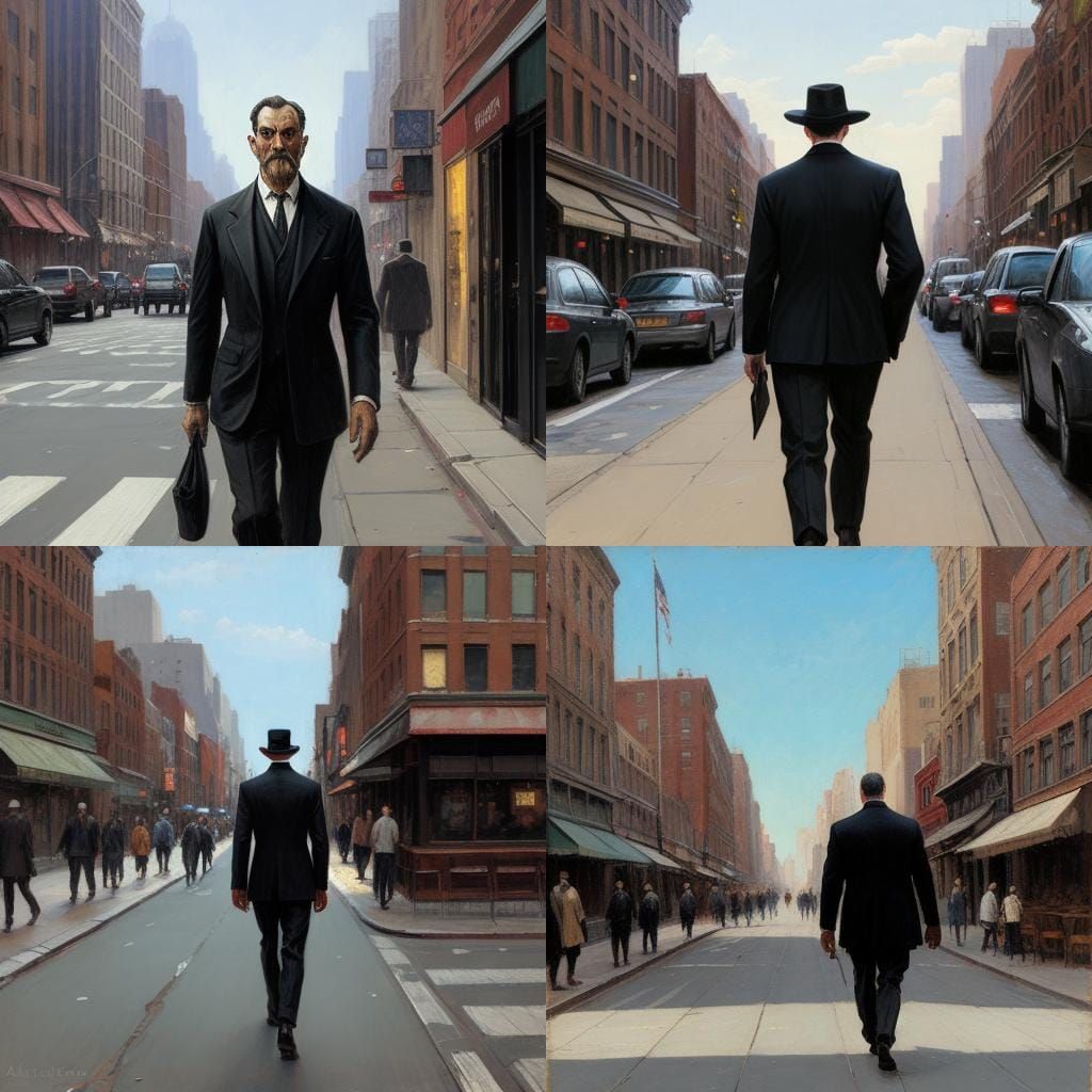 Man Walking Down Street, Ashcan School Style