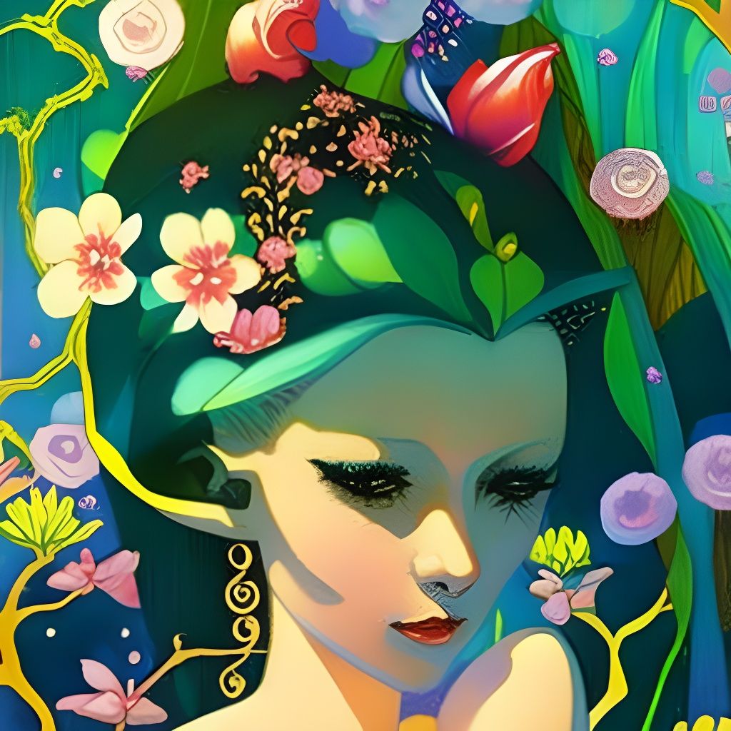 Elven Girl with Flowers: Art Nouveau Fantasy