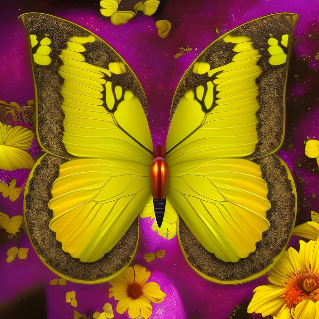Occult Yellow Butterfly in Spirit Realm: Digital Painting