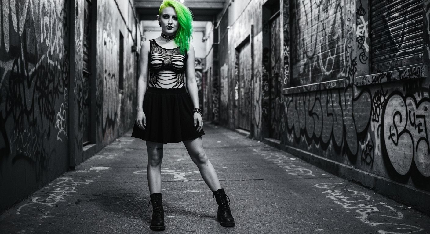 Edgy Punk Girl in Alleyway, Vintage Photo Style
