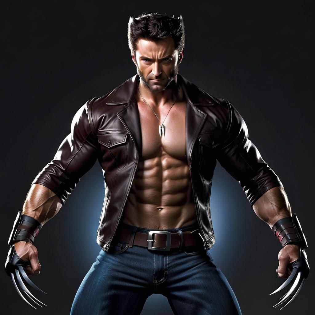 Intense Wolverine Portrait: Muscular, Rugged Superhero