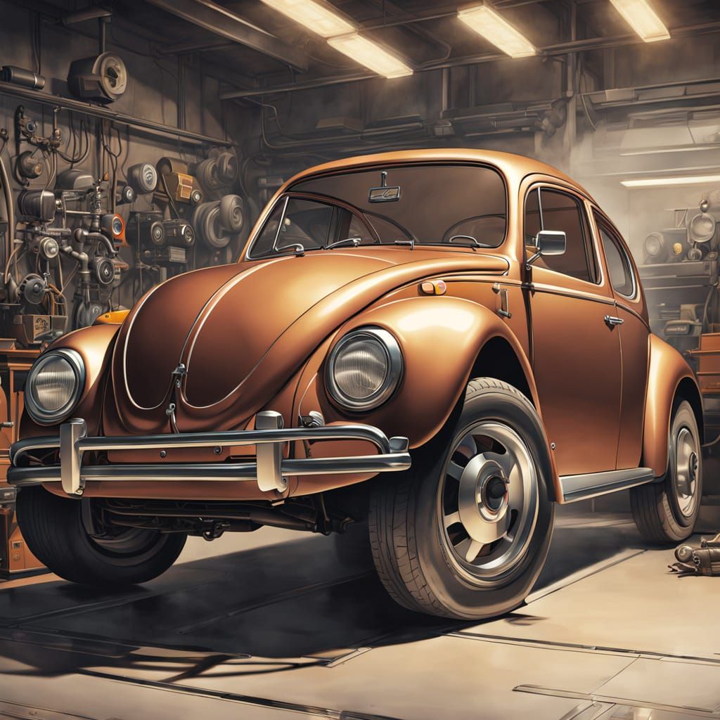 Detailed Illustration of a 1970 VW Beetle Engine in a Dusty ...