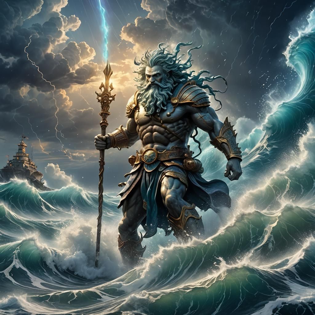 Neptune Creates a Stormy Sea: Pen and Ink Drawing