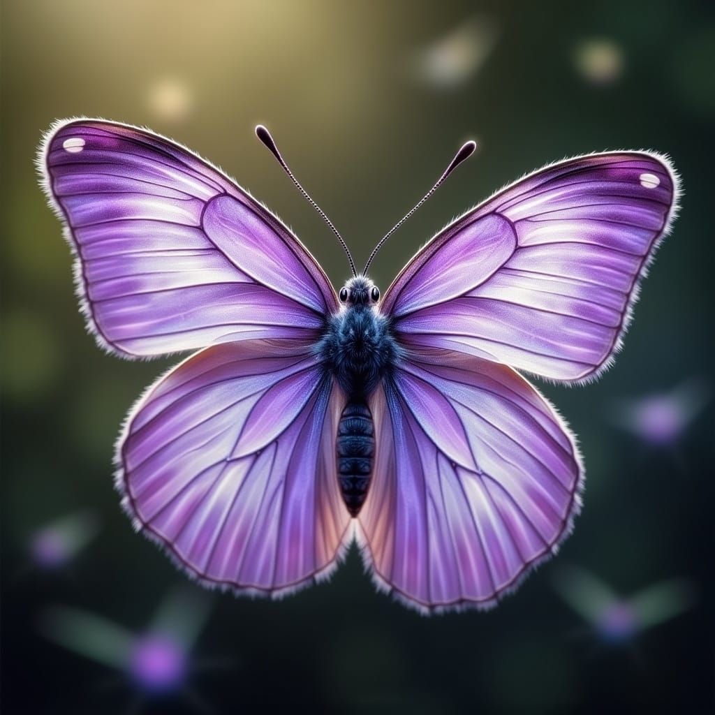 Purple and White Butterfly in Hyperreal Style