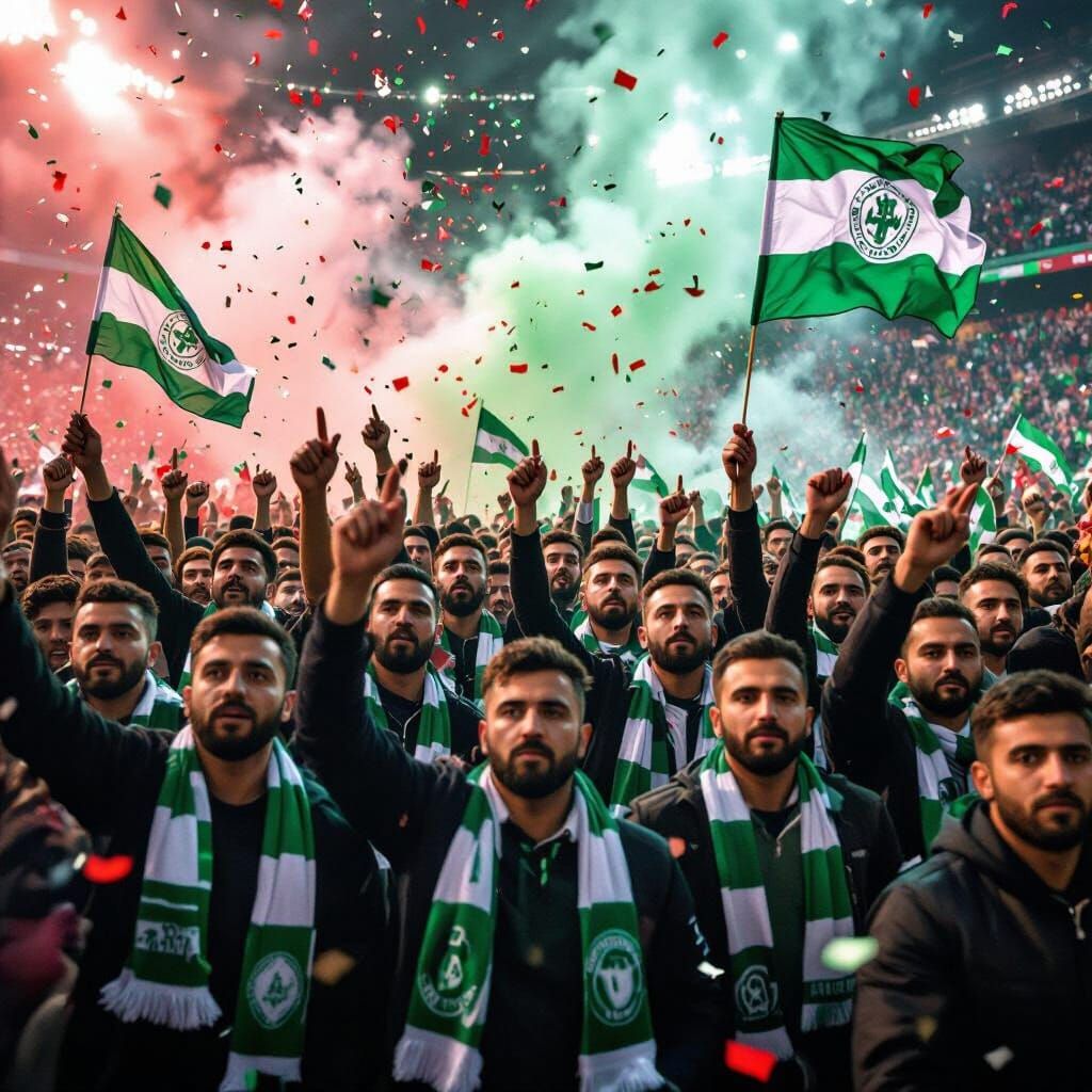 Lankaran FK Fans in Stadium with Flags and Smoke