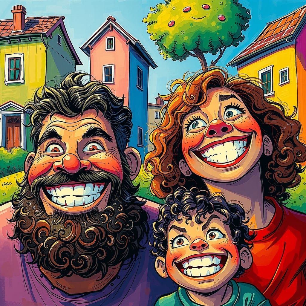 Cartoon Family Portrait in Comic Book Style