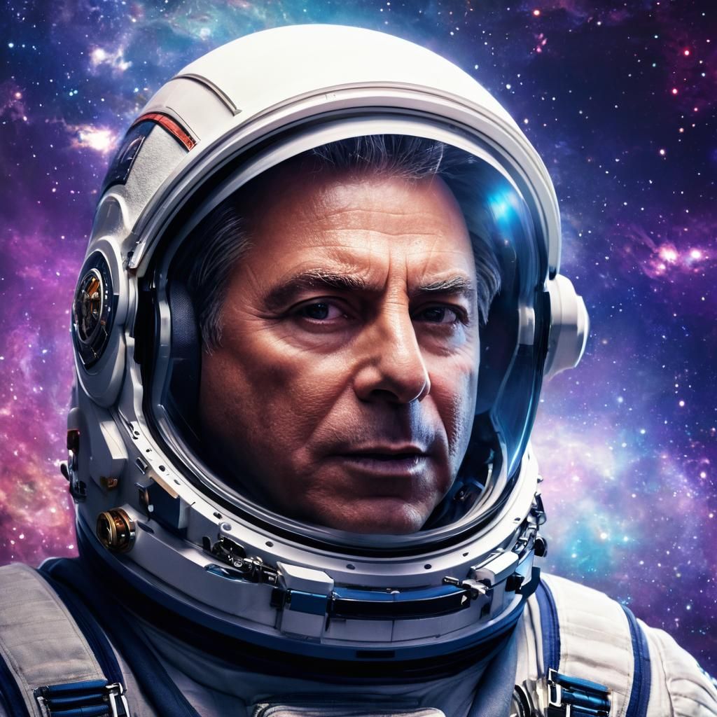 Astronaut Portrait Amidst Swirling Galaxies in 3D Rendering