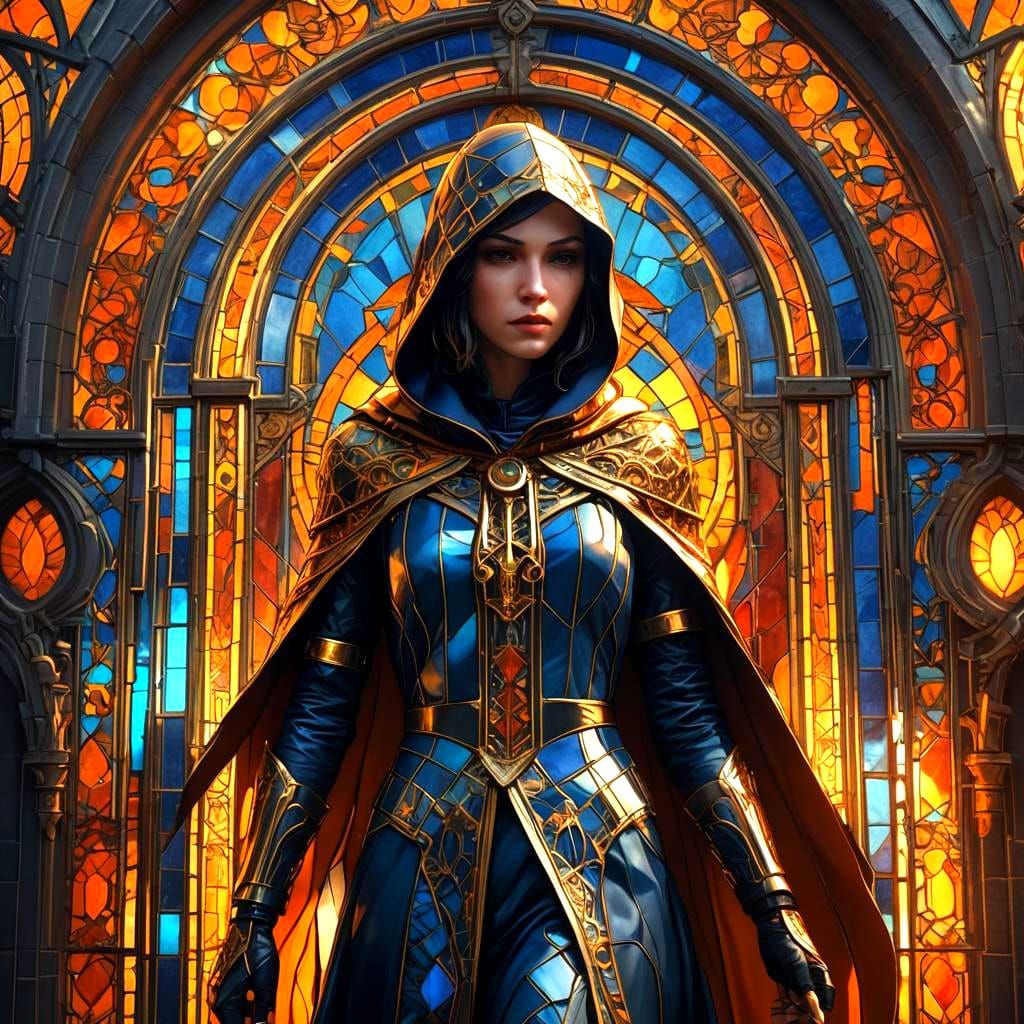 Art Deco Assassin in Stained Glass Frame