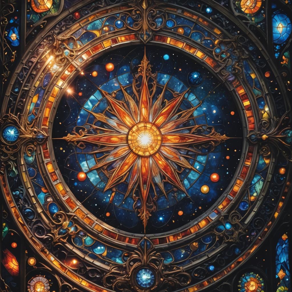 Celestial Stained Glass Portrait in a Starry Universe