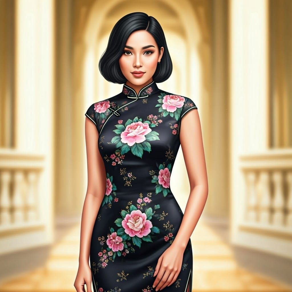 Thai Woman in Cheongsam: Dreamy Romantic Portrait