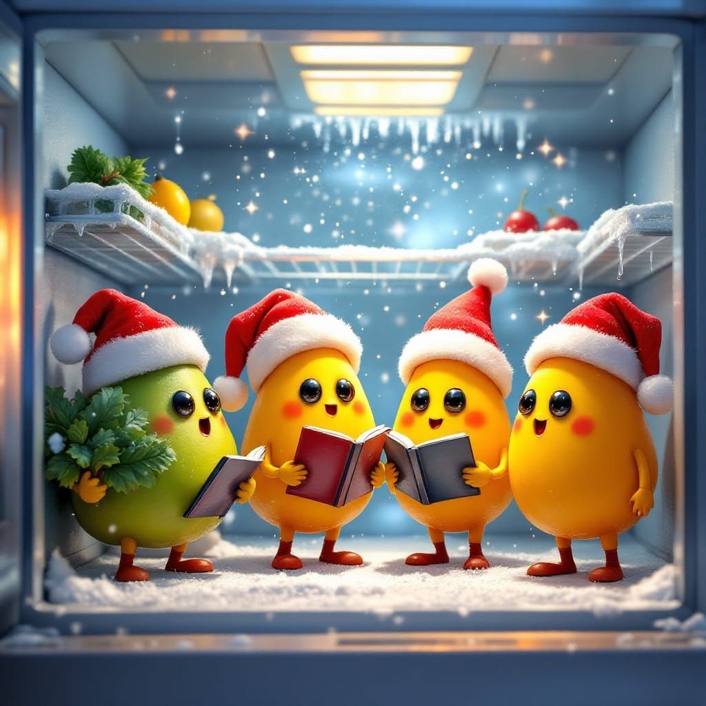 Anthropomorphic Christmas Carols in a Frosty Refrigerator Sc...