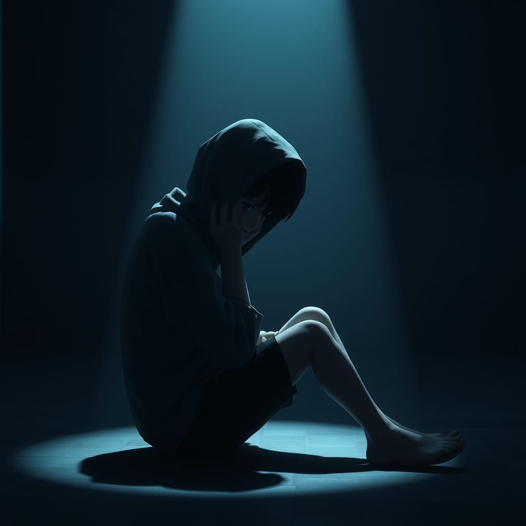 Melancholic Boy in Solitude: Anime-Inspired 3D Art