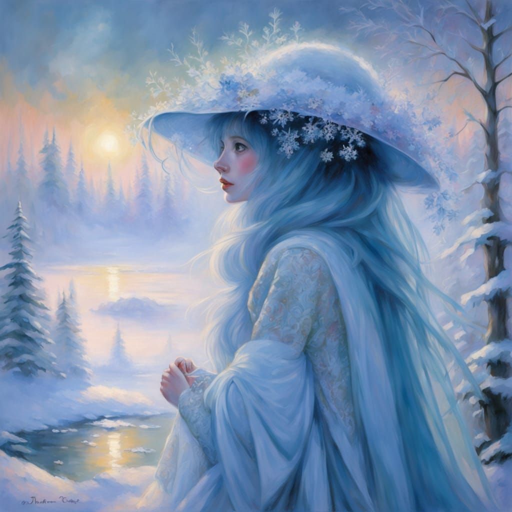 Enchanted Winter Beauty in Pre-Raphaelite Style