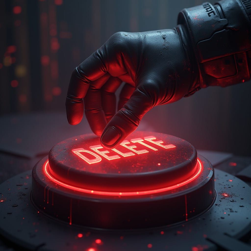 Crimson Delete Button in Futuristic High-Tech Style