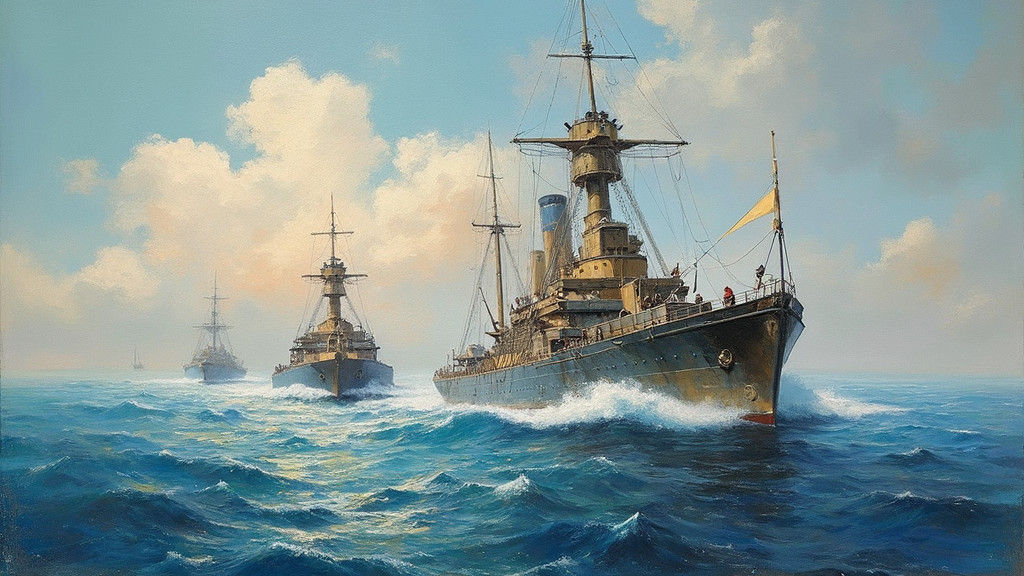 1917 Naval Scene: Cuirassé and Canonnière in Impressionist S...