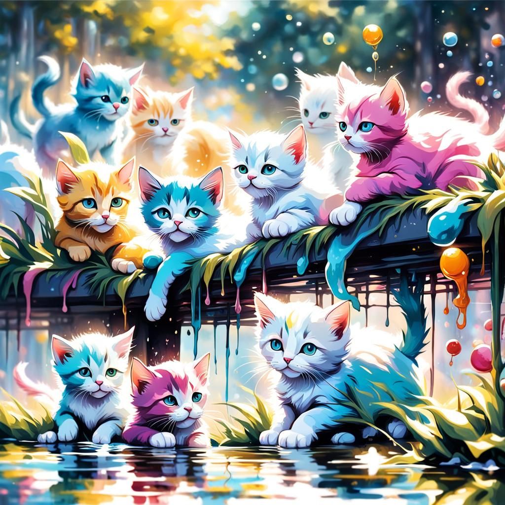 Dreamlike Kittens Playing: Graffiti Splash Art