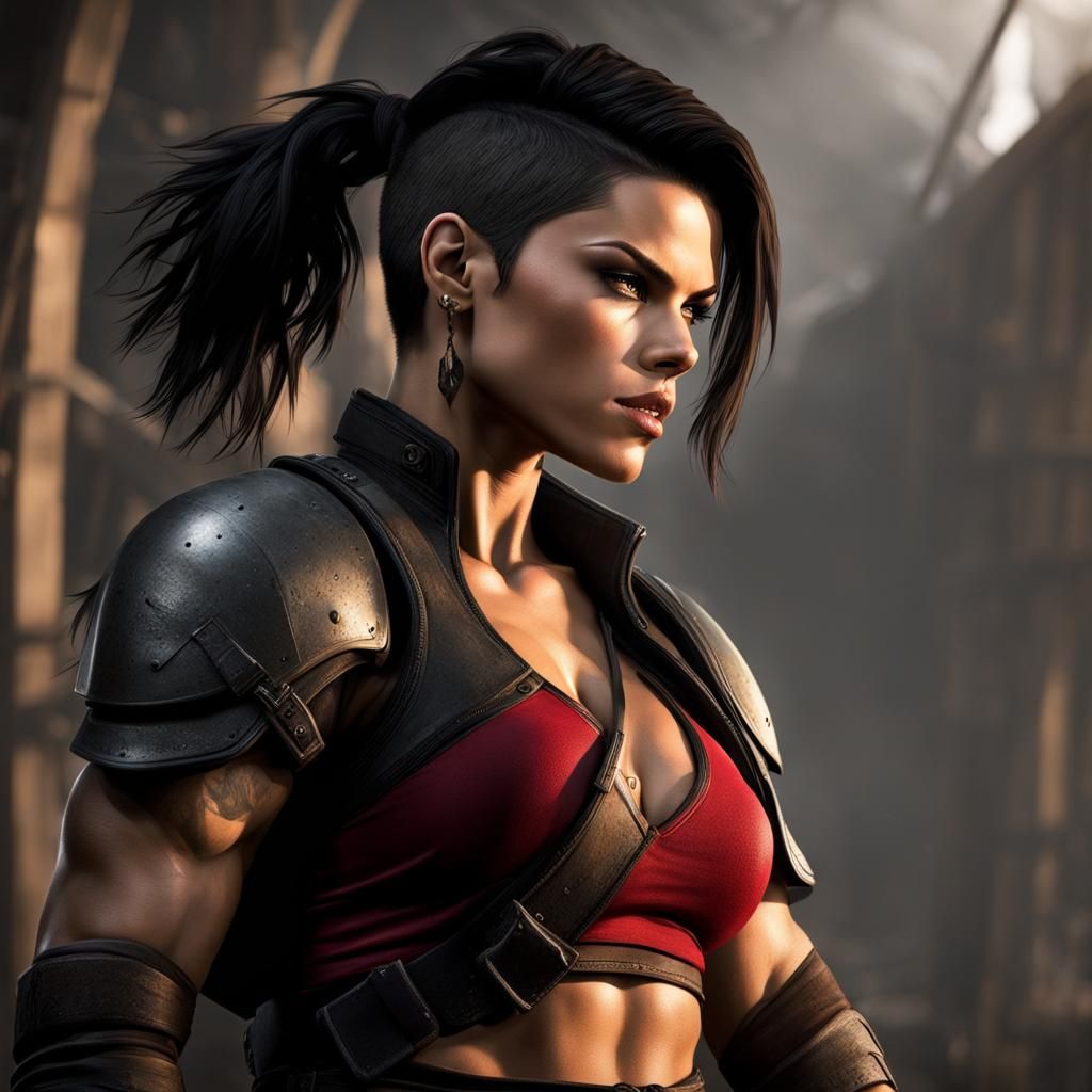 Muscular Half-Orc Powerlifter with Buns Hairstyle