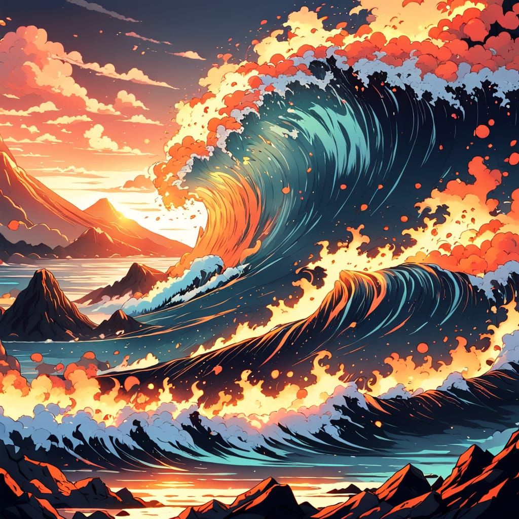 Volcanic Wave in Japanese Manga Anime Style