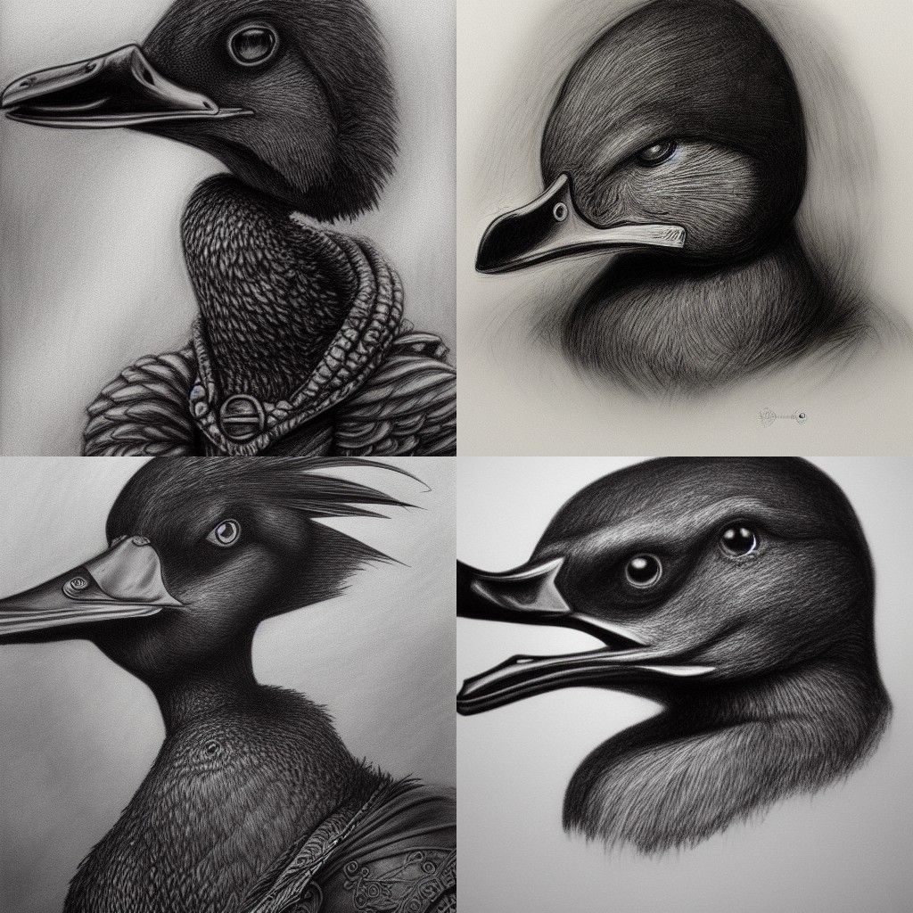 Anthropomorphic Duck Rogue: Fantasy Charcoal Portrait