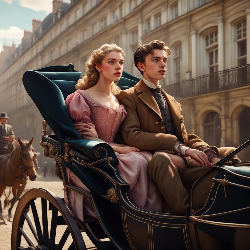 Couple in Horse Carriage, Hyperdetailed Digital Portrait