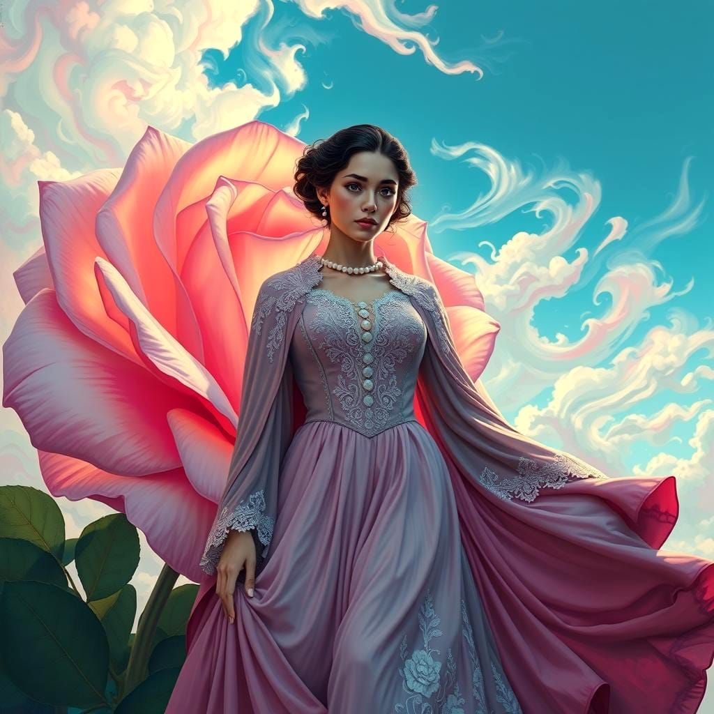 Fantasy Woman Emerges from Rose: Graffiti Art