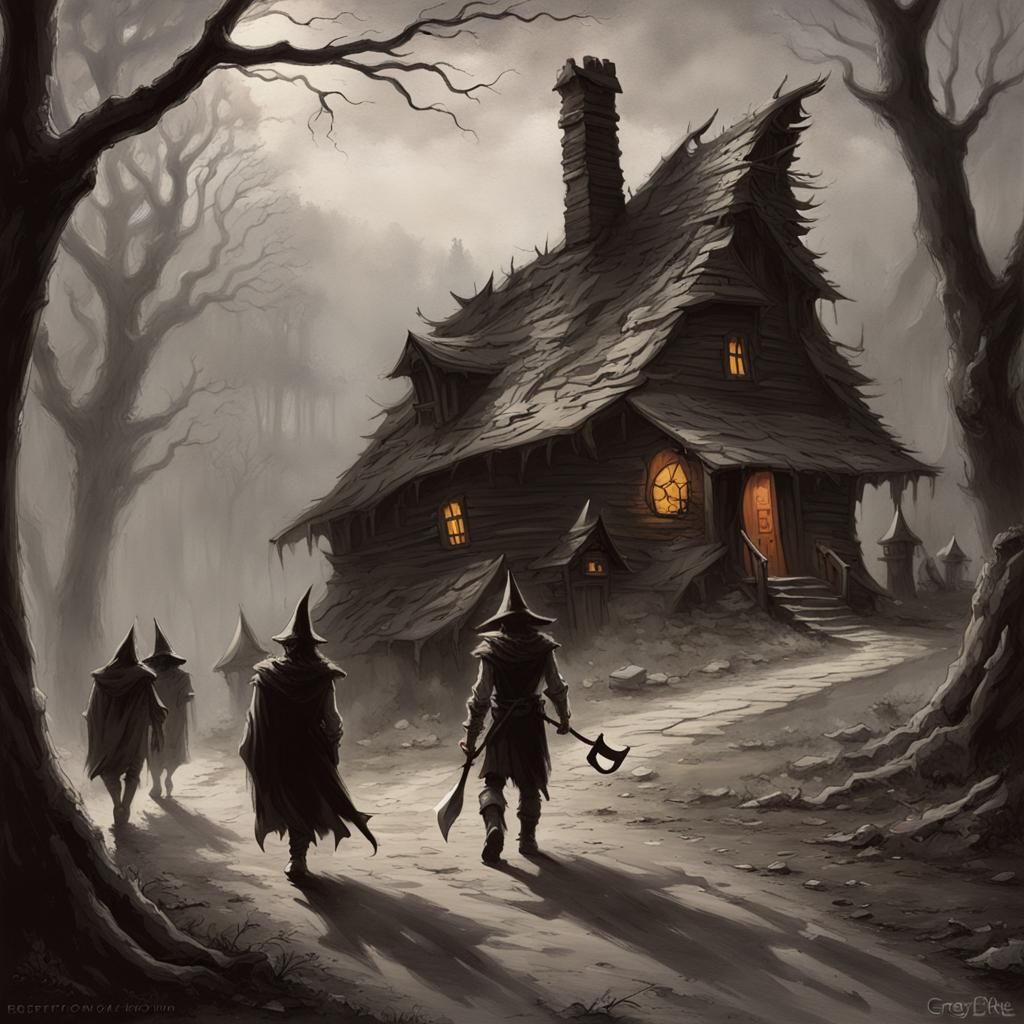 Fantasy Axe Warrior Approaching Witches' Cottage